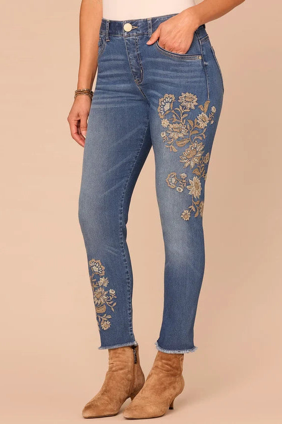 "Ab"solution® Floral Embroidered Ankle Skimmer Jean