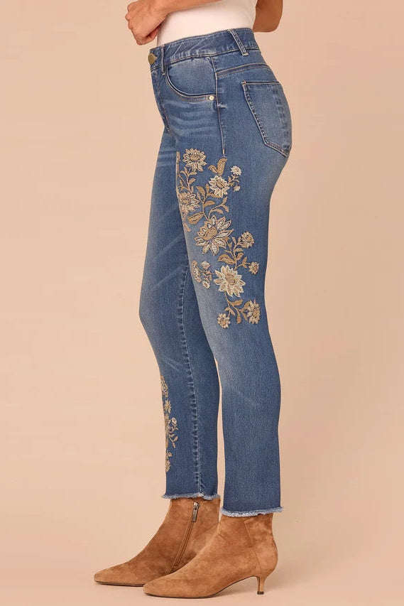 "Ab"solution® Floral Embroidered Ankle Skimmer Jean