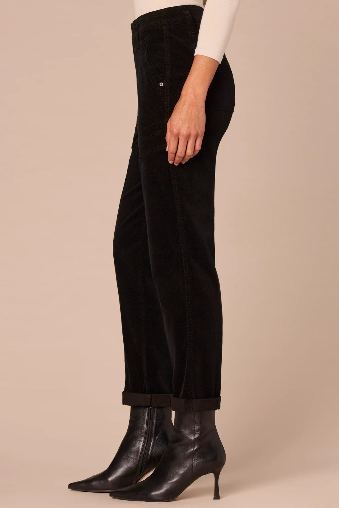Skyrise Patched Utility Pant with Roll Cuff in Black