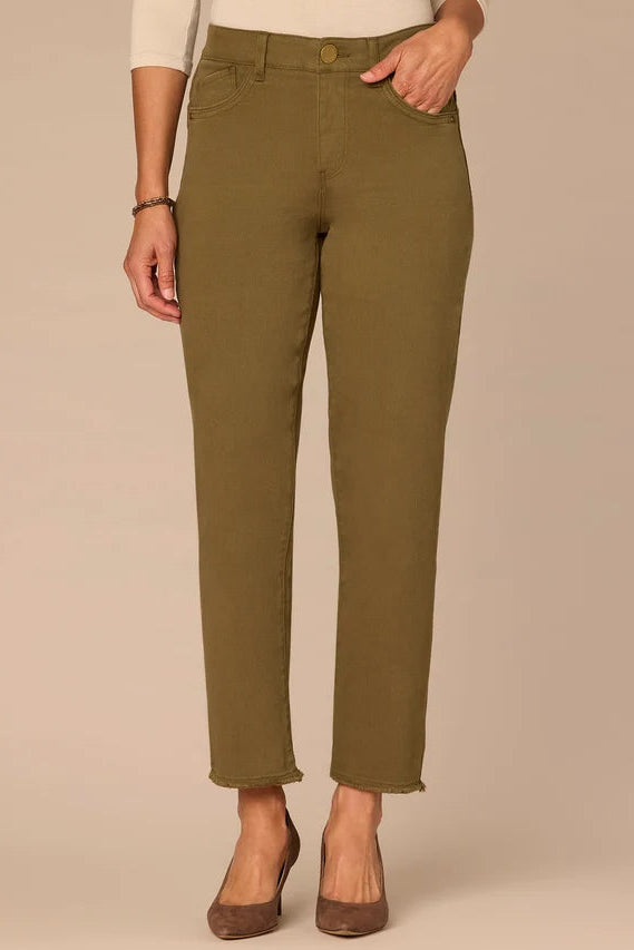 High Rise Slim Straight Jeans in Forest Moss