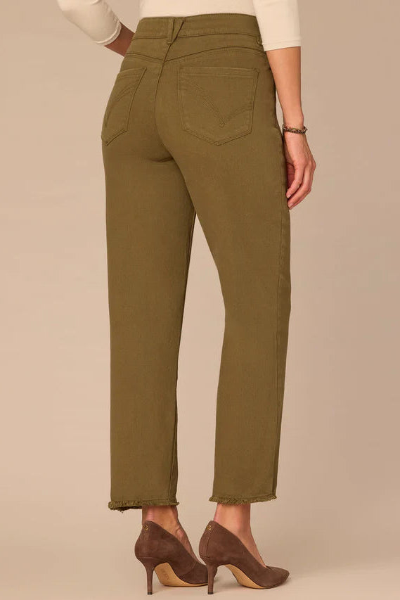 High Rise Slim Straight Jeans in Forest Moss