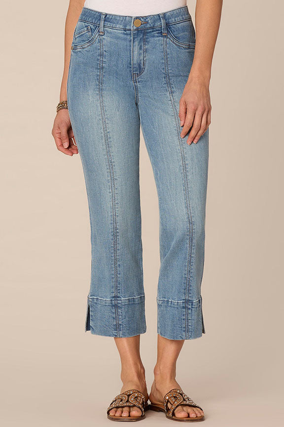 High Rise Side Slit Kick Flare Jeans with Center Seam