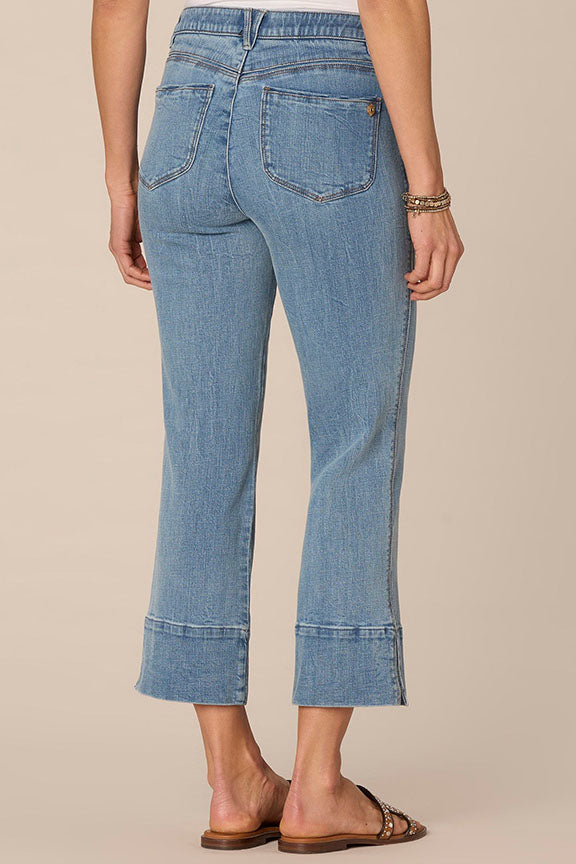 High Rise Side Slit Kick Flare Jeans with Center Seam
