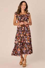 Double Ruffle Floral Print Dress