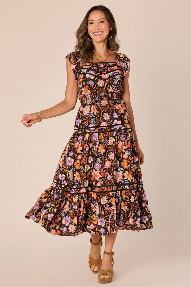 Double Ruffle Floral Print Dress