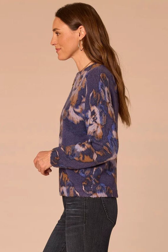Abstract Floral Sweater in Evening Blue