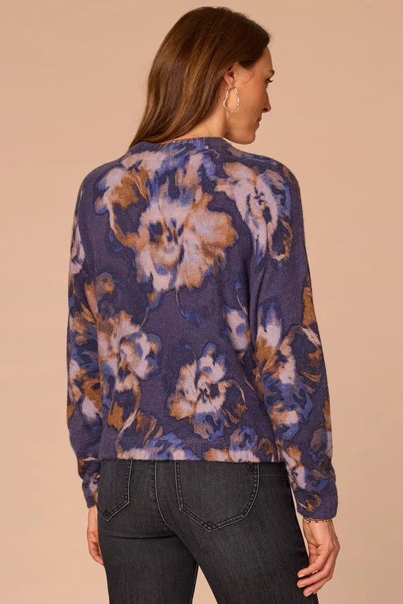 Abstract Floral Sweater in Evening Blue