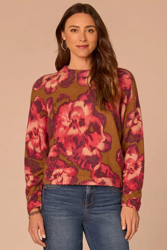 Abstract Floral Sweater in Umber