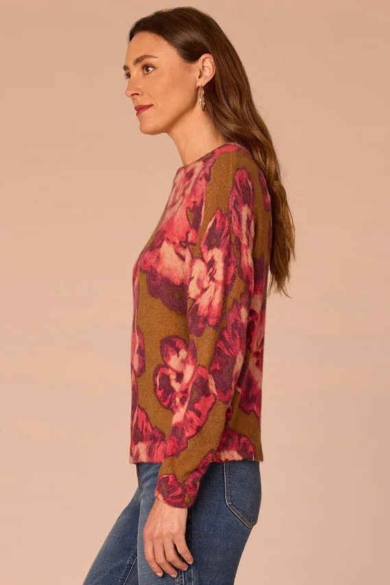 Abstract Floral Sweater in Umber