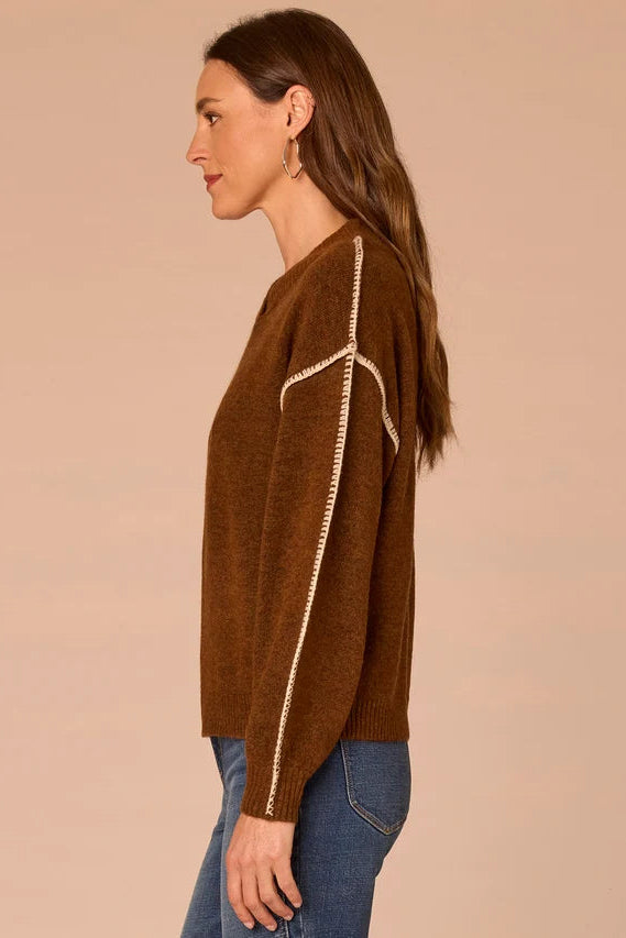 Dolman Sleeve V-Neck Sweater with Blanket Stitching