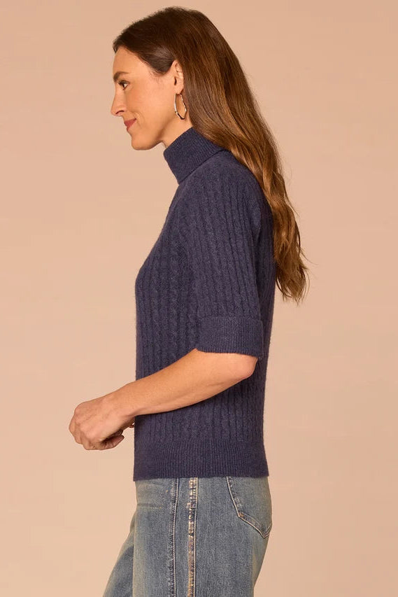 Elbow Sleeve Turtleneck Knit in Midnight Sapphire