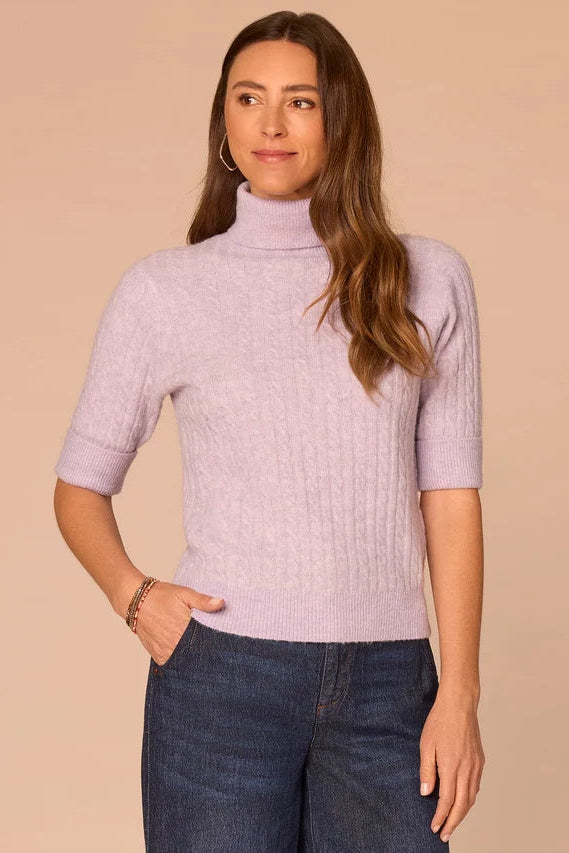 Elbow Sleeve Turtleneck Knit in Silver Violet