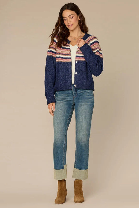 Jacquard Weave Snap Cardigan Sweater
