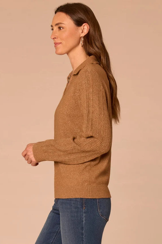 Scallop Neck Long Sleeve Sweater in Saddle