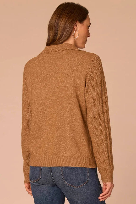 Scallop Neck Long Sleeve Sweater in Saddle