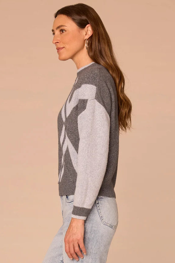 Argyle Mock Neck Sweater in Heather Charcoal