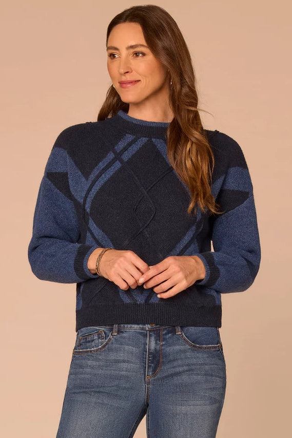 Argyle Mock Neck Sweater in Navy