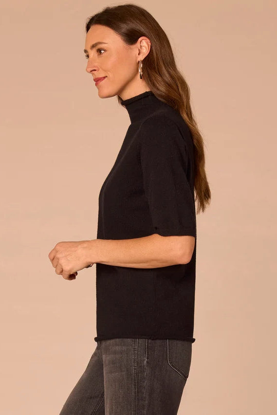 Short Sleeve Drop Mock Neck Sweater in Black