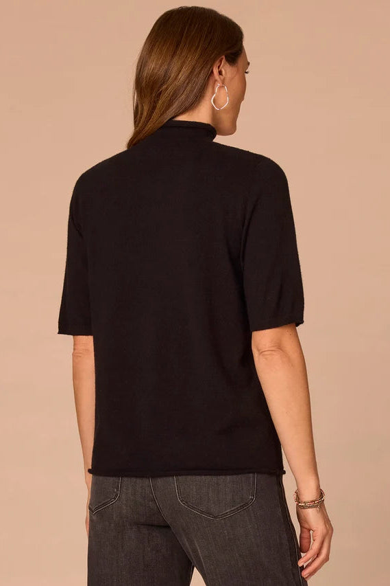 Short Sleeve Drop Mock Neck Sweater in Black