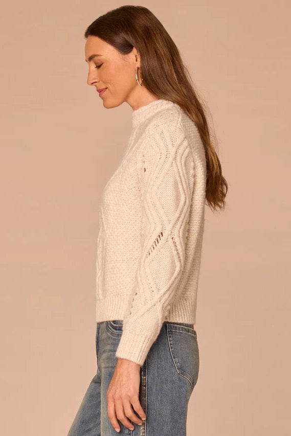 Mixed Stitch Cable Knit Sweater with Double Layer Neck
