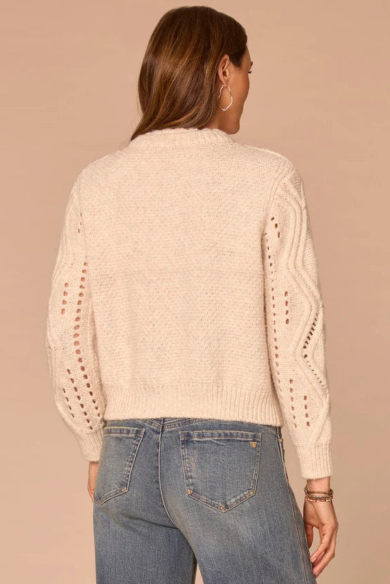 Mixed Stitch Cable Knit Sweater with Double Layer Neck