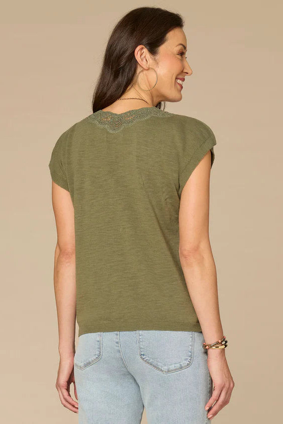 Split Sleeve V-Neck Sweater Top in Lily Pad