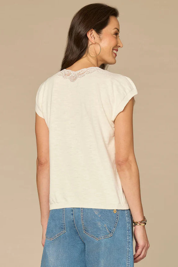 Split Sleeve V-Neck Sweater Top in Off White