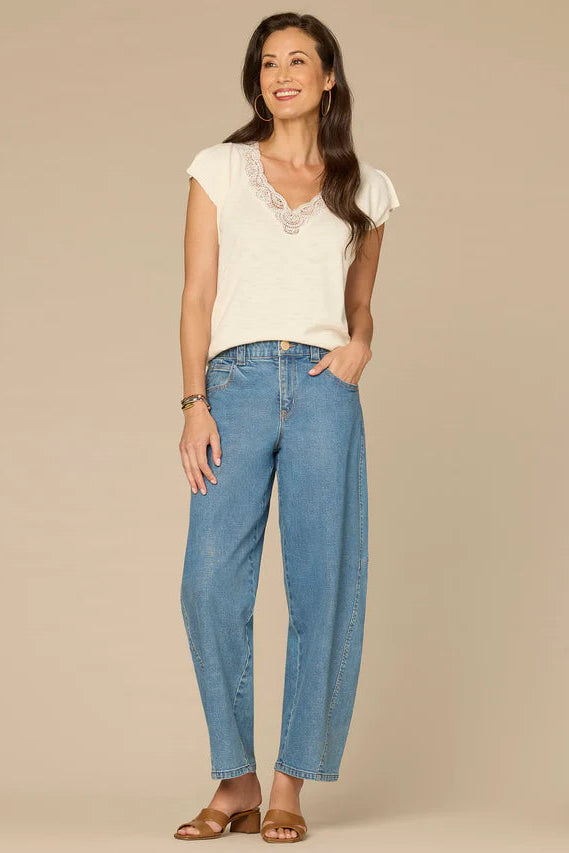 Split Sleeve V-Neck Sweater Top in Off White