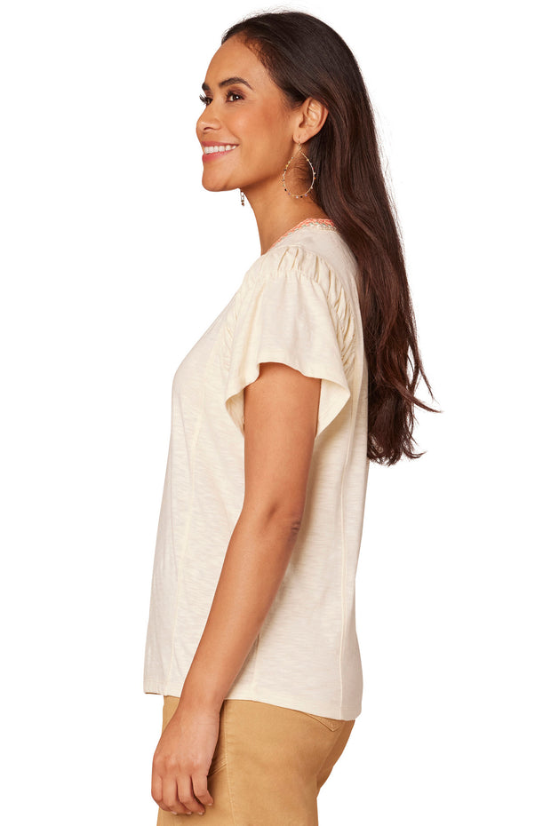 Flutter Sleeve Crochet Neck Top