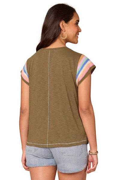Crochet Cap Sleeve Knit V-Neck Top