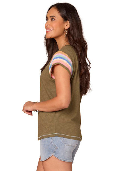 Crochet Cap Sleeve Knit V-Neck Top