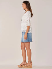 Bell Sleeve Embroidered Woven Top