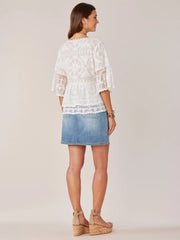 Bell Sleeve Embroidered Woven Top
