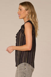 Sleeveless Ruched Stand Collar Top in Black