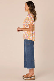 Triple Ruffle Sleeve Woven Top
