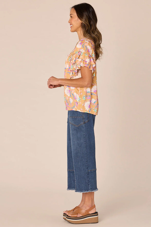 Triple Ruffle Sleeve Woven Top