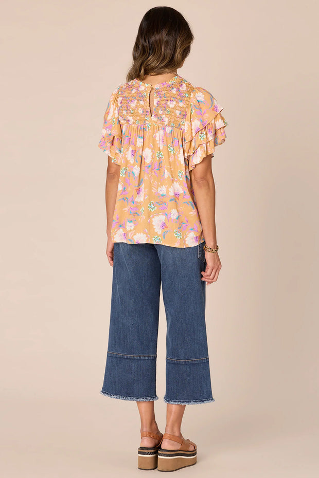 Triple Ruffle Sleeve Woven Top