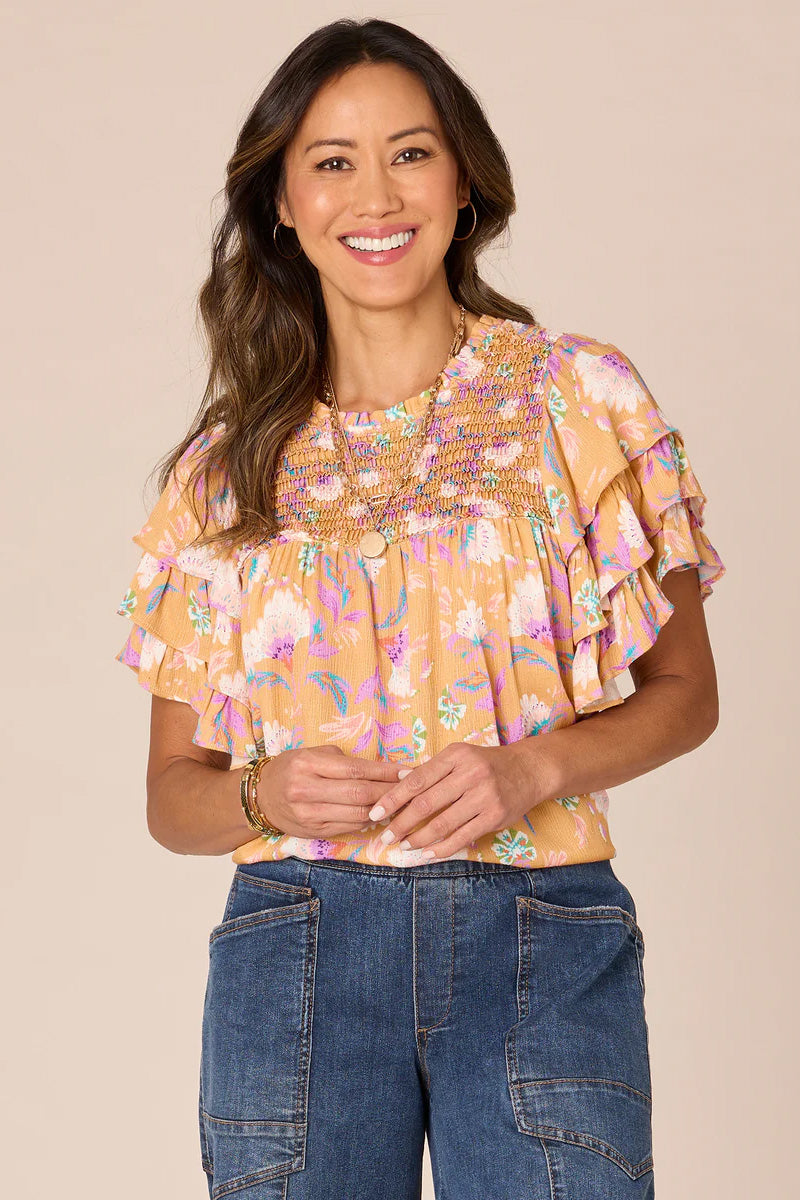 Triple Ruffle Sleeve Woven Top