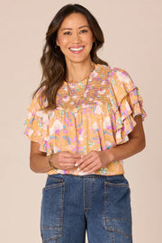 Triple Ruffle Sleeve Woven Top