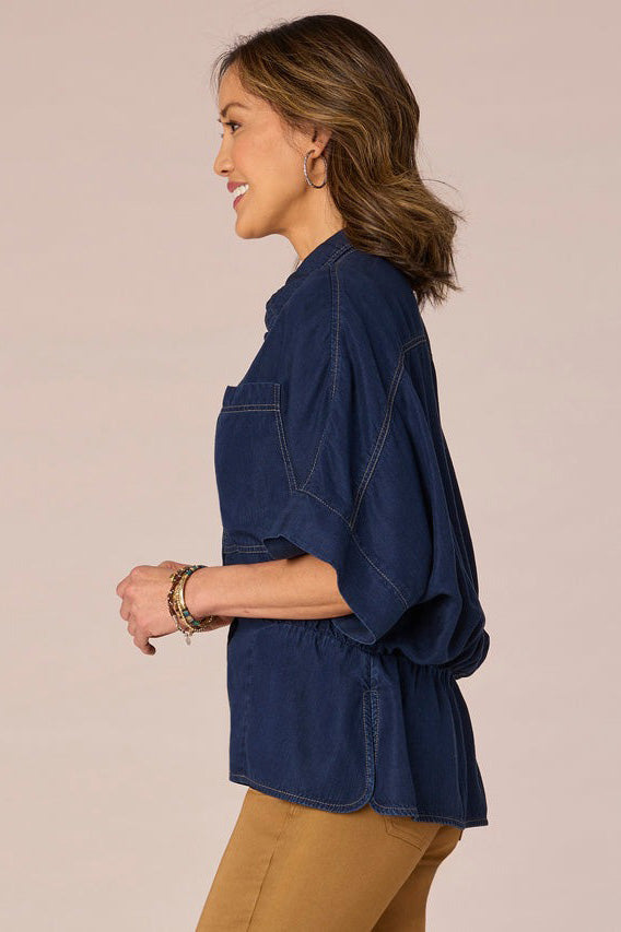 Button Down Peplum Woven Shirt