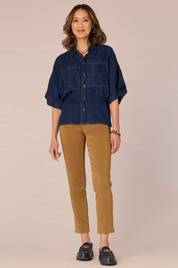 Button Down Peplum Woven Shirt