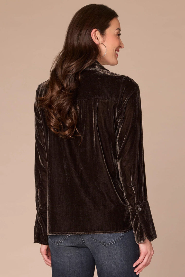 French Cuff Velvet Button Down Shirt in Dark Roast