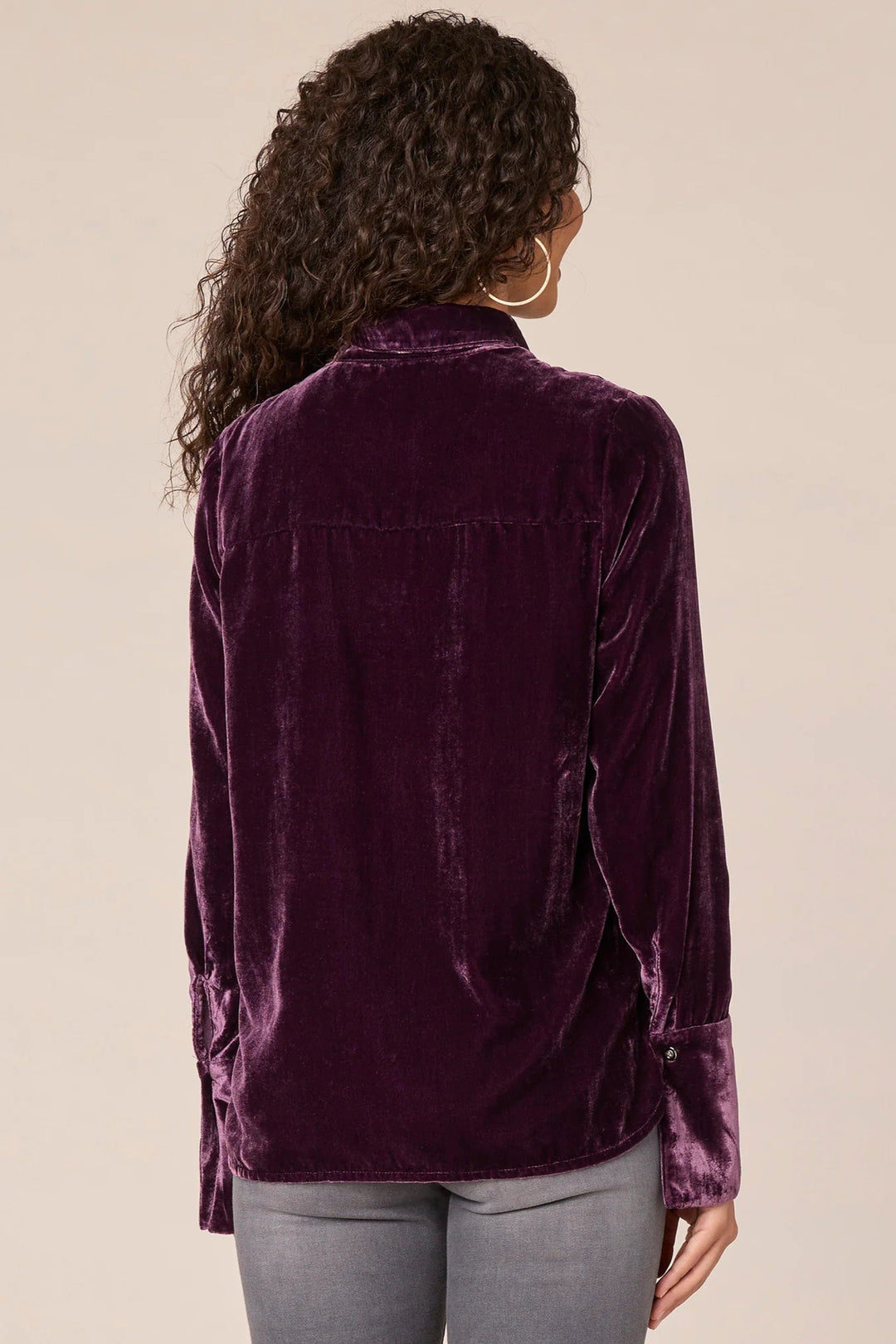 French Cuff Velvet Button Down Shirt in Aubergine