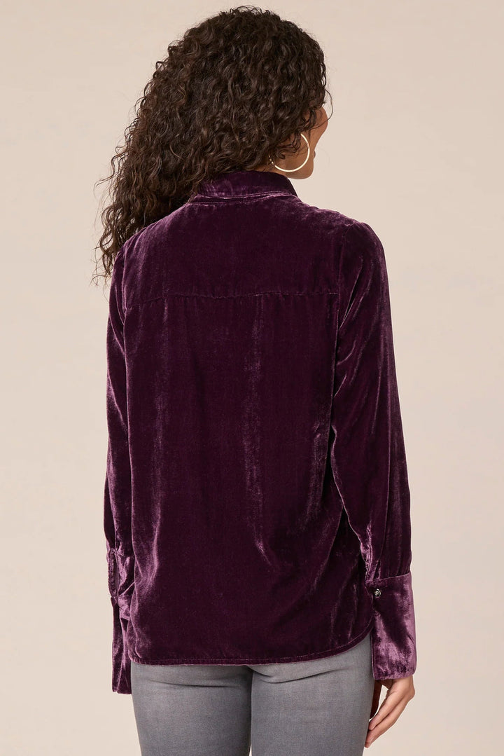 French Cuff Velvet Button Down Shirt in Aubergine