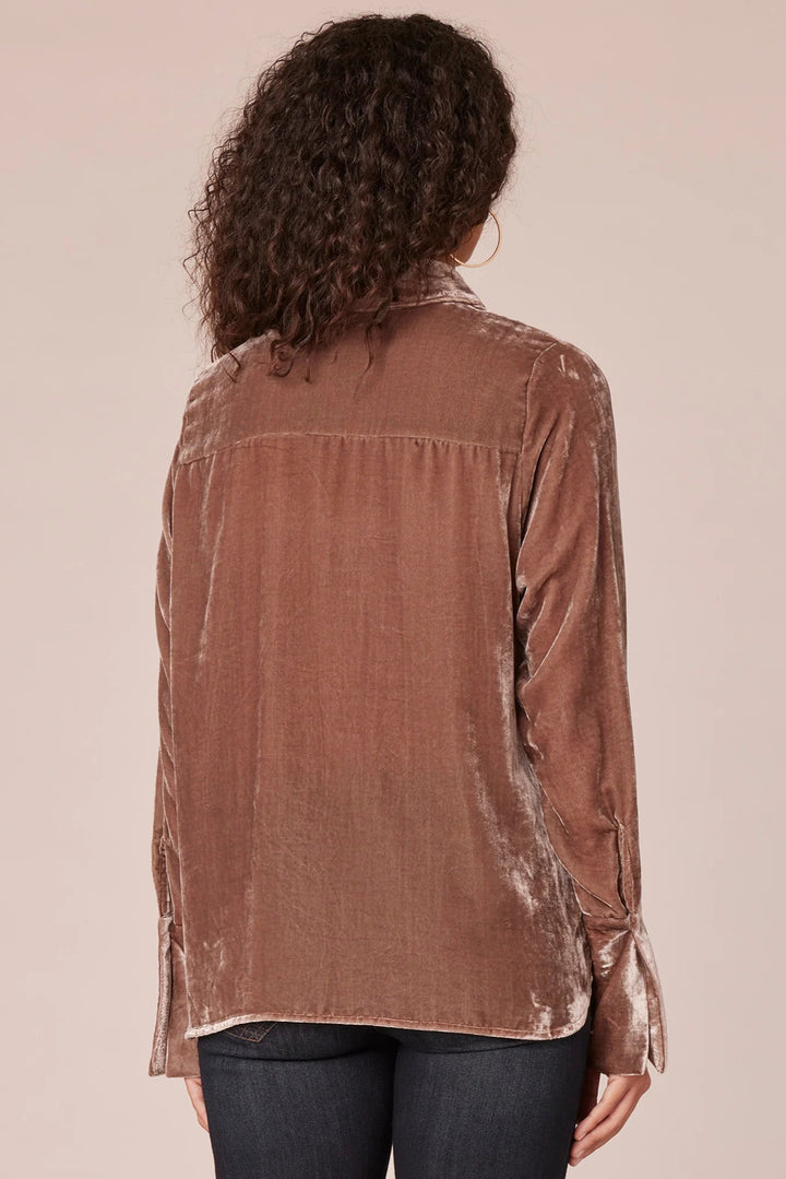 French Cuff Velvet Button Down Shirt in Oyster Mushroom