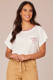 SS Embroidered Pocket Knit Boyfriend Tee
