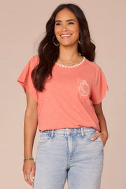 SS Embroidered Pocket Knit Boyfriend Tee