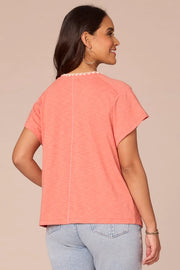 SS Embroidered Pocket Knit Boyfriend Tee