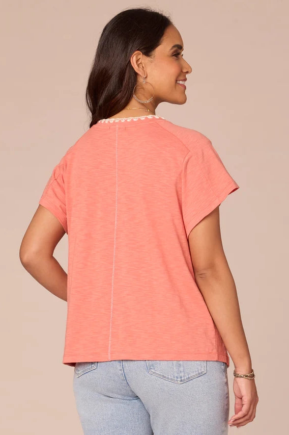 SS Embroidered Pocket Knit Boyfriend Tee