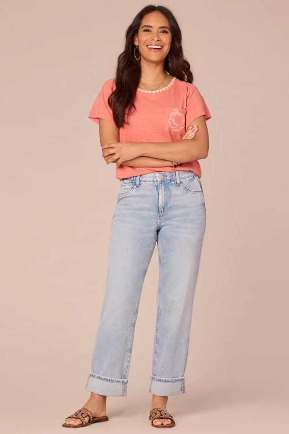 SS Embroidered Pocket Knit Boyfriend Tee